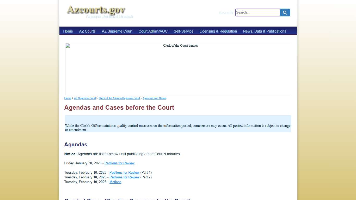 Agendas and Cases before the Court